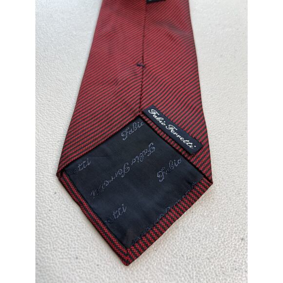 Fabio Ferretti Red and Black Striped Pattern 100% Silk Designer Tie - Picture 6 of 7